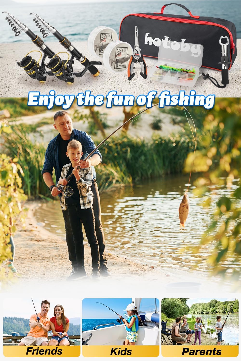 Fishing Pole Combo Set, 2PACK 6.89ft Fishing Rod and Reel Combo, Carbon Fiber Telescopic Fishing Rod Kit with Spinning Reel, Fishing Pliers, Lip Gripper, Line, Lures, Carrier Bag for Beginner Angler - Image 7