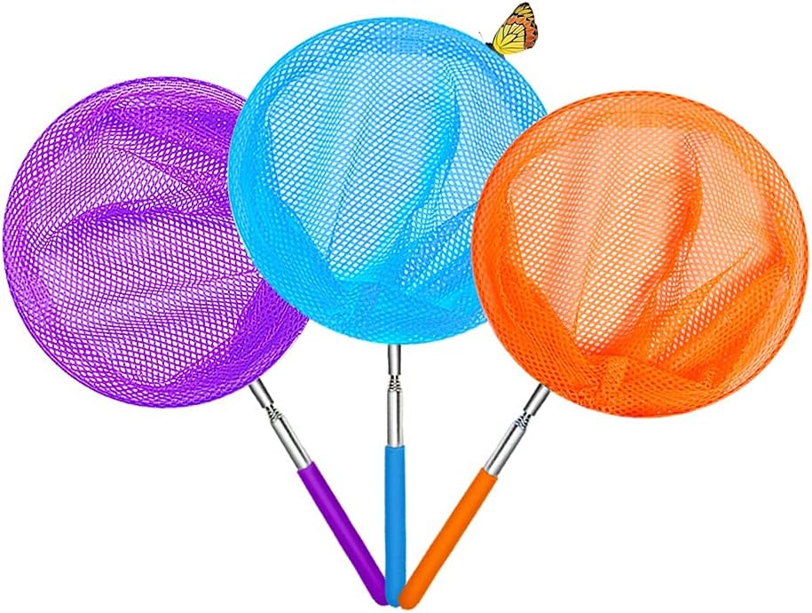 Kids Telescopic Butterfly Fishing Nets Perfect Outdoor Tools Colorful for Catching Insects Bugs Fish Ladybird Caterpillar Nets Extendable 34" Inch and Anti Slip Grip