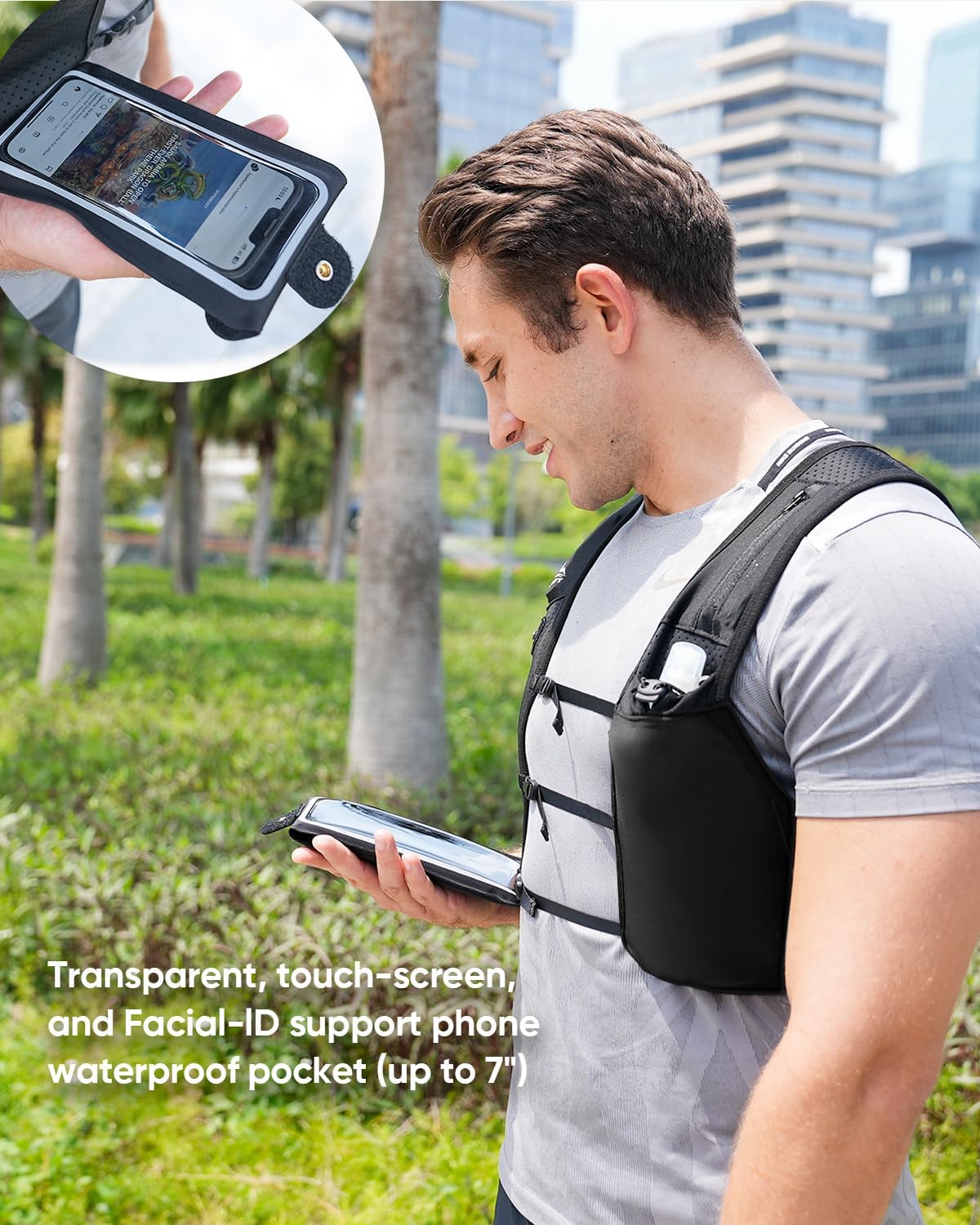 Running Vest for Women Men, USA Original Patent, Adjustable Chest Straps Running Hydration Vest with 500ml Soft Flask, Breathable Reflective Running Vest for Trail Running Hiking - Image 4