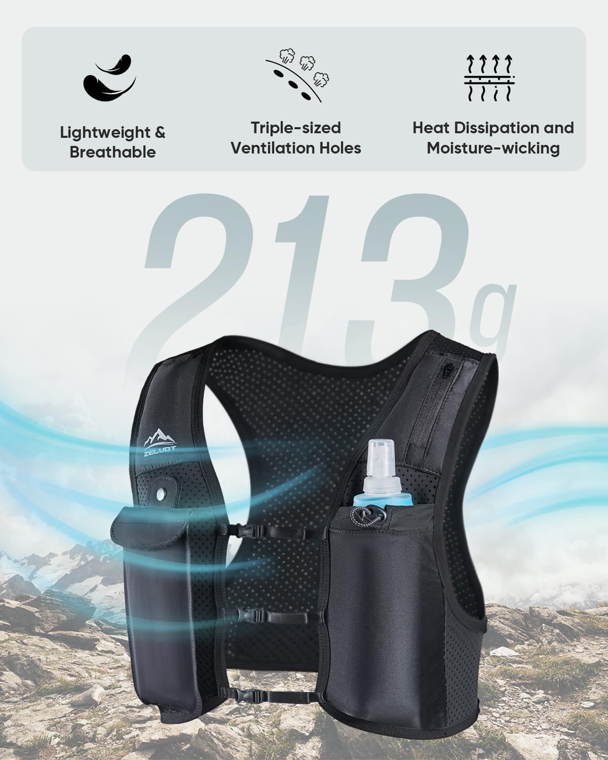 Running Vest for Women Men, USA Original Patent, Adjustable Chest Straps Running Hydration Vest with 500ml Soft Flask, Breathable Reflective Running Vest for Trail Running Hiking - Image 6