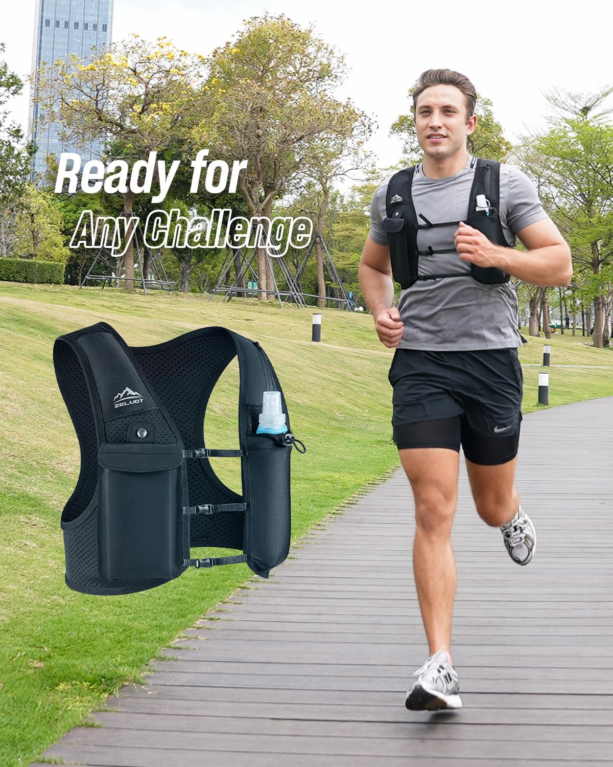 Running Vest for Women Men, USA Original Patent, Adjustable Chest Straps Running Hydration Vest with 500ml Soft Flask, Breathable Reflective Running Vest for Trail Running Hiking - Image 9