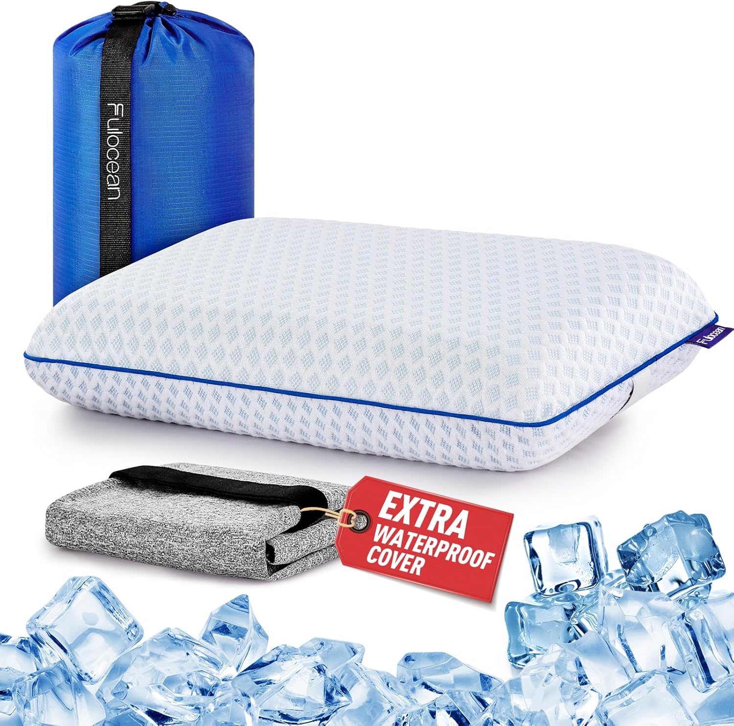 Travel & Camping Cooling Memory Foam Pillow for Backpacking & Airplanes, Medium Firm Small Camp Pillow for Hiking & Car Sleeping with Washable Bamboo Rayon Cover, Neck Support Portable Bag Compact