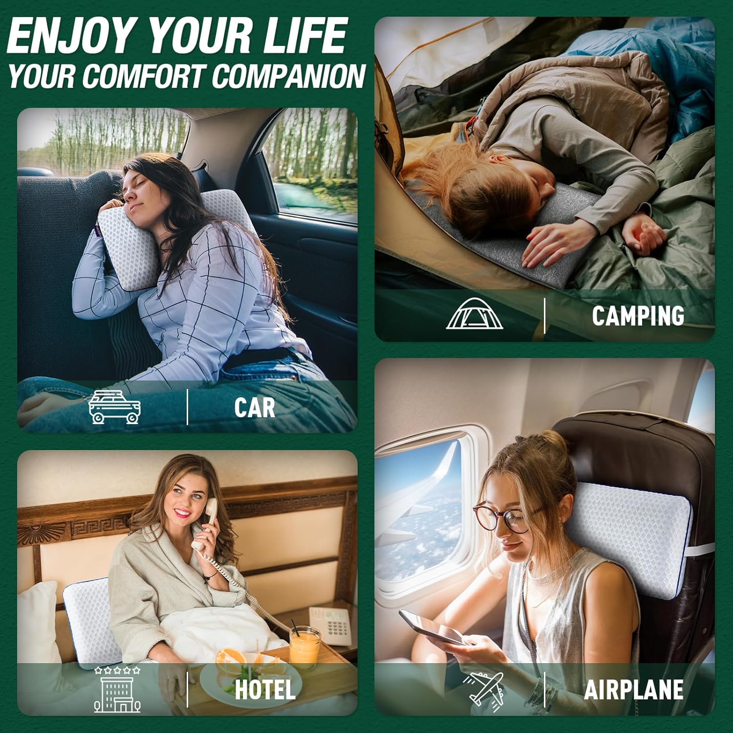 Travel & Camping Cooling Memory Foam Pillow for Backpacking & Airplanes, Medium Firm Small Camp Pillow for Hiking & Car Sleeping with Washable Bamboo Rayon Cover, Neck Support Portable Bag Compact - Image 7