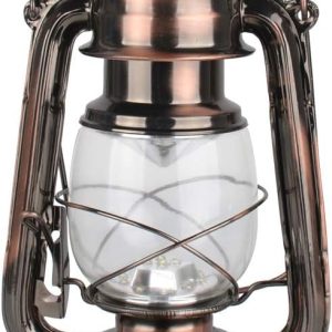 Vintage LED Hurricane Lantern, Warm White Battery Operated Lantern, Antique Metal Hanging Lantern with Dimmer Switch, 15 LEDs, 150 Lumen for Indoor or Outdoor Usage (Copper)