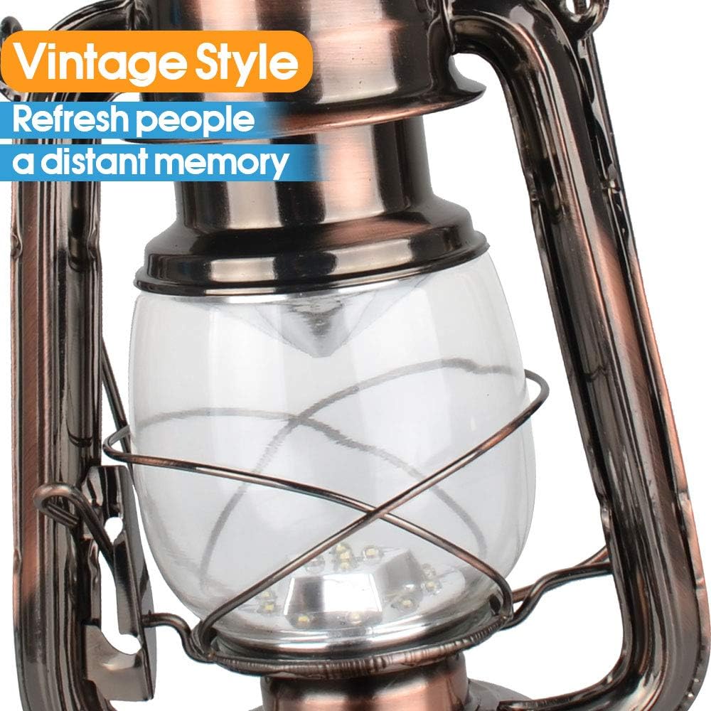 Vintage LED Hurricane Lantern, Warm White Battery Operated Lantern, Antique Metal Hanging Lantern with Dimmer Switch, 15 LEDs, 150 Lumen for Indoor or Outdoor Usage (Copper) - Image 3