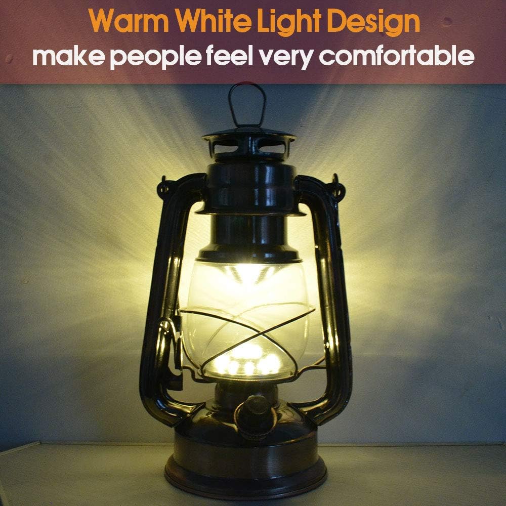 Vintage LED Hurricane Lantern, Warm White Battery Operated Lantern, Antique Metal Hanging Lantern with Dimmer Switch, 15 LEDs, 150 Lumen for Indoor or Outdoor Usage (Copper) - Image 5