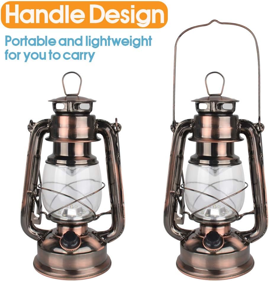 Vintage LED Hurricane Lantern, Warm White Battery Operated Lantern, Antique Metal Hanging Lantern with Dimmer Switch, 15 LEDs, 150 Lumen for Indoor or Outdoor Usage (Copper) - Image 8